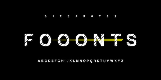 Gestreifte typografie-alphabet-schriftarten und nummernsatz
