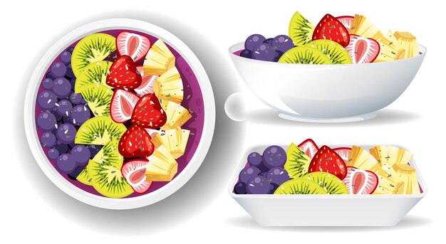 Gesunde Acai-Schüssel von oben und von der Seite