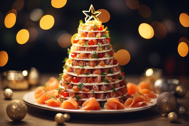 Vektor gesunde dessert-idee für kinder party lustige essbare kiwi granatapfel weihnachtsbaum