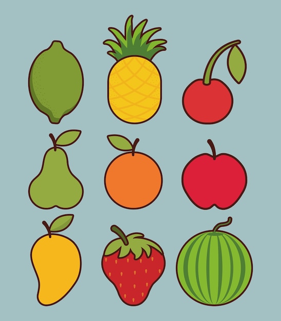 Gesunde früchte icon-set