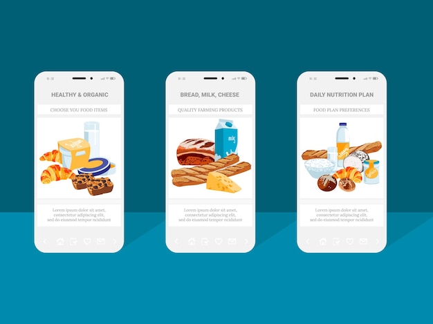 Gesunde mobile app-schnittstelle für bio-lebensmittel