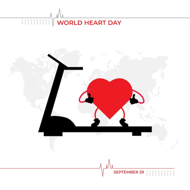 Gesunder herzcharakter auf laufband - weltherztag-designkonzept