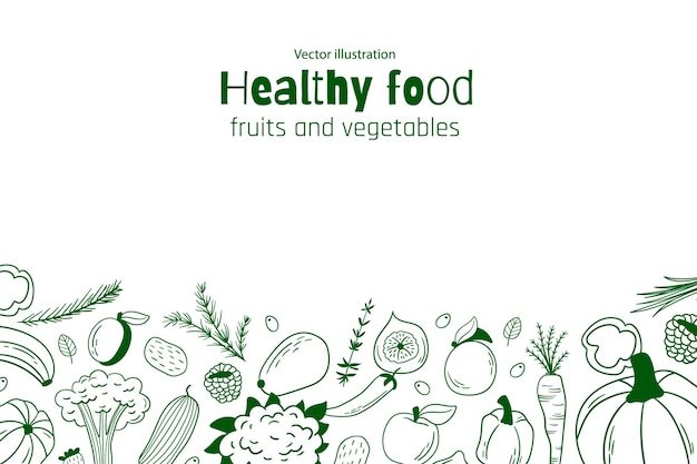 Gesunder lebensmittelhintergrund. vektor-illustration. früchte und gemüse