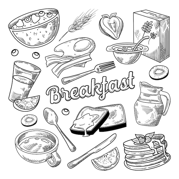 Gesundes frühstück hand gezeichnet
