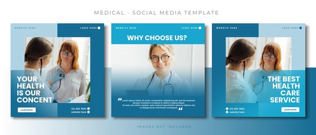 Gesundheit blaue Social-Media-Post-Schablone Design Veranstaltung Werbung quadratische Banner Vektor