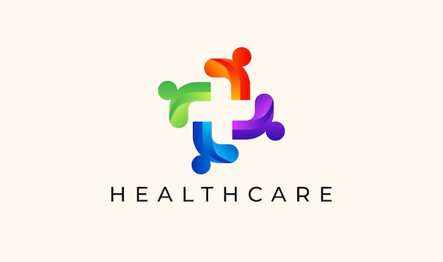 Gesundheit logo design, menschlichkeit, synergie, vektorvorlage