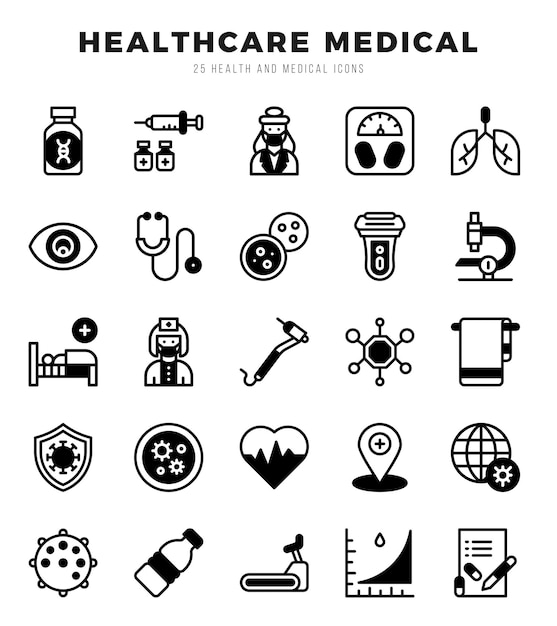 Gesundheitsmedizinische Ikonen Pack Lineal Fill Style Vektor-Illustration