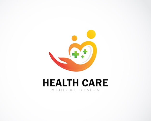 Gesundheitswesen logo kreatives herz liebe menschen freundschaft partner designkonzept plus