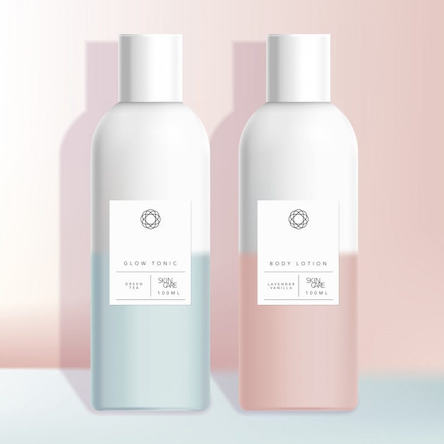 Gesundheitswesen, Medizin, Körperpflege, Haarpflege oder Hautpflege Beauty Boston Flasche mit Pastellrosa oder Blau Farbverlauf Minimal Design