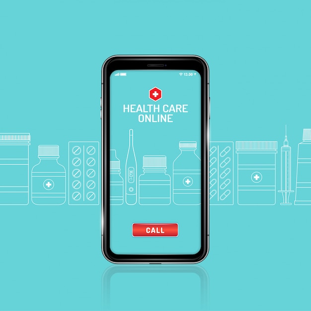 Gesundheitswesen und medizinisches online-telefon mit flaschen eingestellt