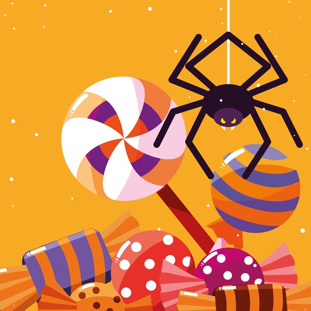 Getrennte halloween-süßigkeiten und -spinne