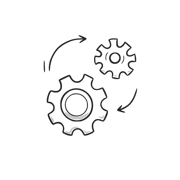 Getriebe-mechanismus-doodle zahnrad handgezeichnete skizze stil-symbol technologie-engine-ideenteam-doodle-gezeichnetes konzept