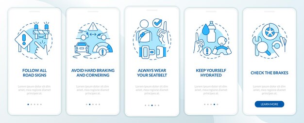 Gewerbliche fahrer sicherheit blauer onboarding-bildschirm der mobilen app