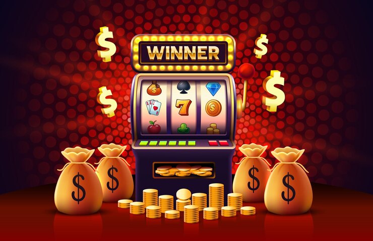Vektor gewinner-slot-maschine casino-jackpot-fortune-gewinn-banner-vektor-illustration