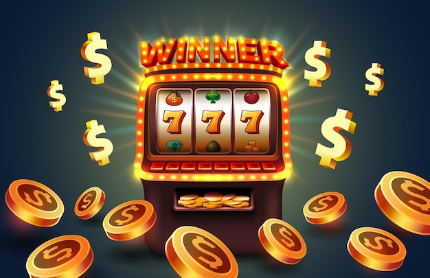 Gewinner-Slot-Maschine Casino-Jackpot-Fortune-Gewinn-Banner-Vektor-Illustration