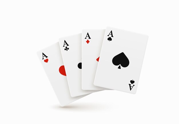 Vektor gewinnhand vier asse. realistisches design. poker spielen. set mit vier gleichen ass-spielkarten. kombination beim poker, bestehend aus vier karten mit dem gleichen kickerwert. vektorillustration