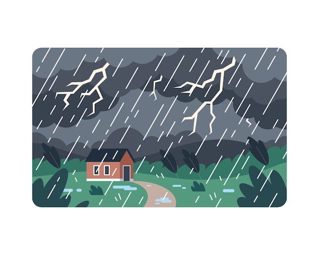 Gewitter mit gelbem blitz traf das haus