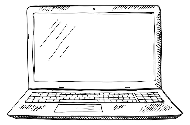 Gezeichnete Ikone des Laptops Hand Vorderansicht des Computers