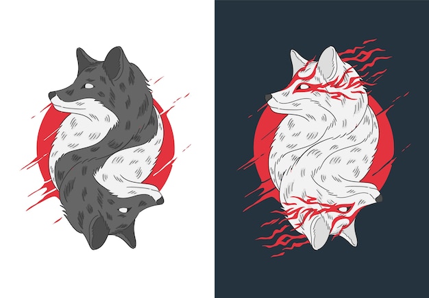 Vektor gezeichnete illustration der zwillingswolfhand