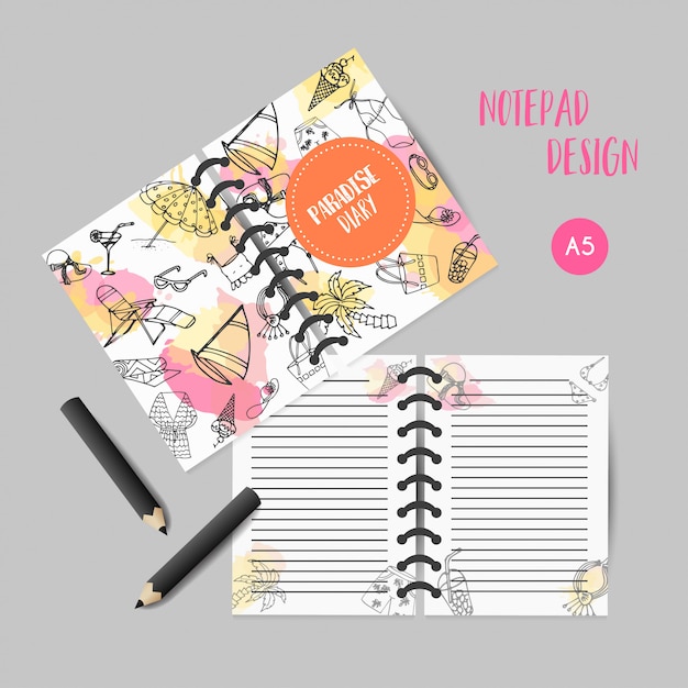 Gezeichneter Organisator des Sommers Hand. Strand-Doodle-Elemente.