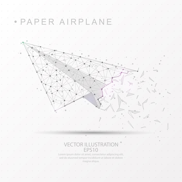 Gezeichnetes niedriges polydrahtrahmen der papierflugzeugform digital