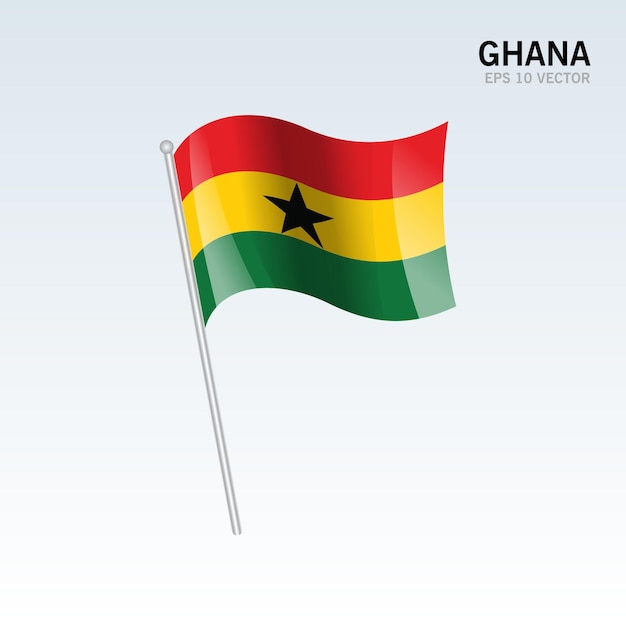 Ghana wehende flagge isoliert auf grau