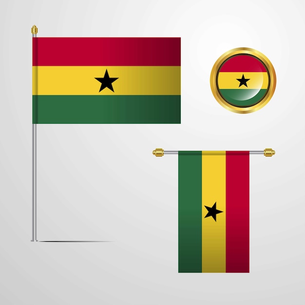 Ghana wehende flaggendesign mit ausweisvektor