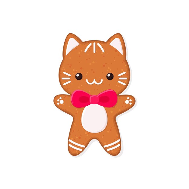 Vektor gingerbread-keks in form einer katze flachvektor-illustration