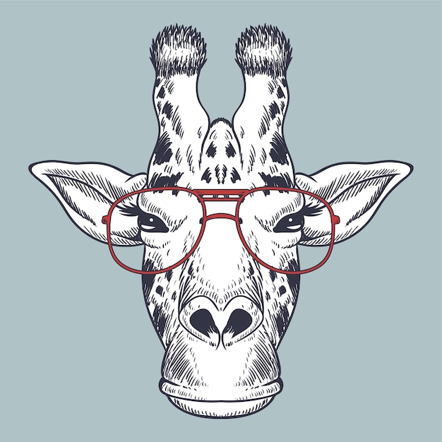 Vektor giraffe handgezeichnet mit einer roten brille