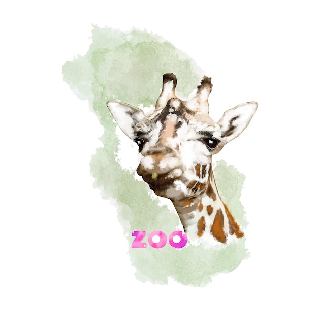 Giraffe im Zoo im Aquarell-Stil