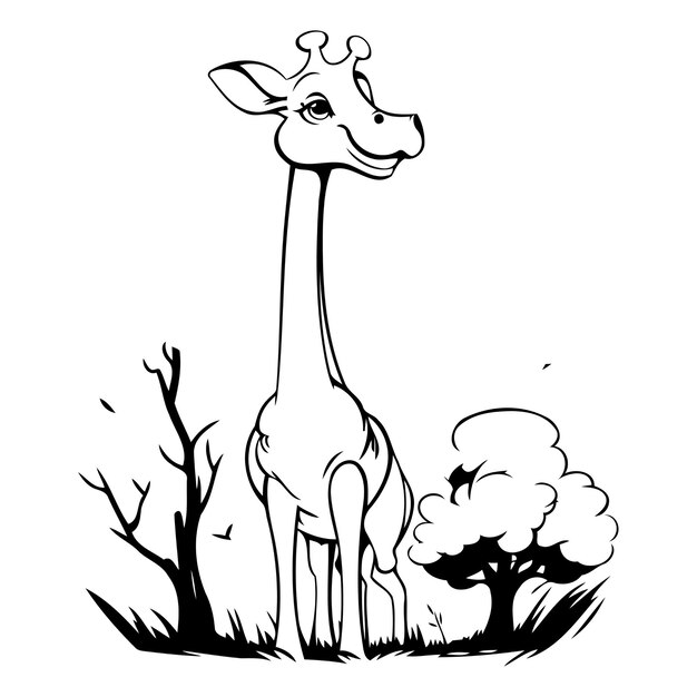 Giraffe in der savanne vektorillustration im cartoon-stil