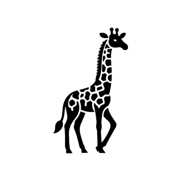 Giraffe steht vektor-symbol in flacher schwarzer farbe, isoliert auf weißem hintergrund