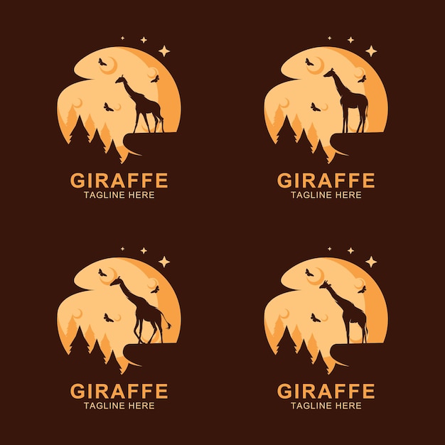 Giraffen-silhouette-logo auf dem mond