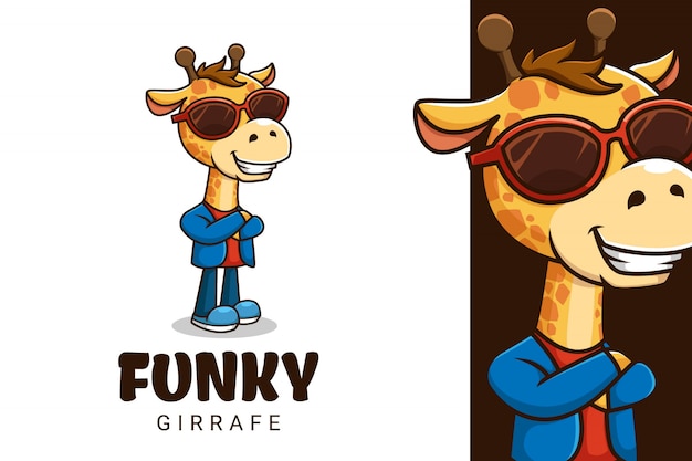 Girrafe maskottchen logo mit brille und funky pose