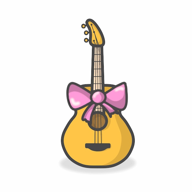 Gitarre, niedlich, charakter, flache, karikatur, vektor, design, illustration