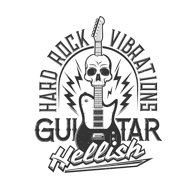 Vektor gitarren- und totenkopf-t-shirt drucken mockup-rockmusik