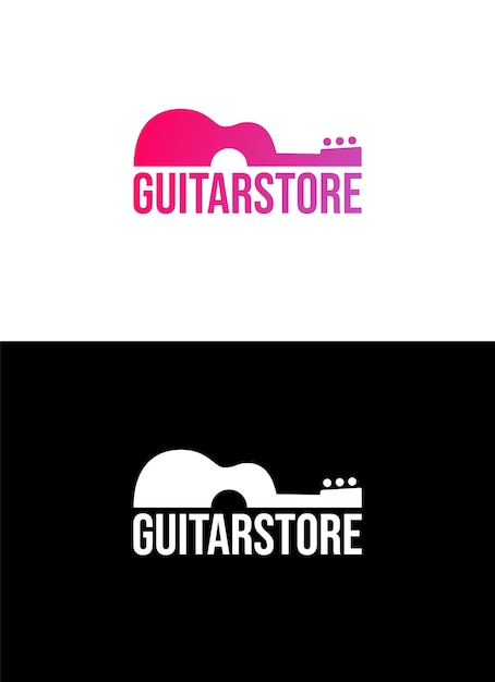 Gitarrengeschäft musikgeschäft logo kreativer schriftzug isoliert auf weiß