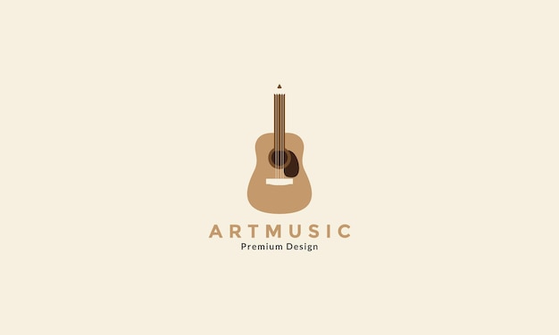 Gitarrenmusik akustisch mit Bleistift Logo Vektor Icon Symbol Design Grafik Illustration