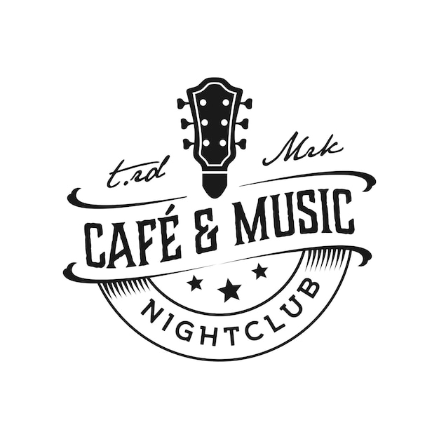 Gitarrenmusik western vintage retro bar cafe logo design