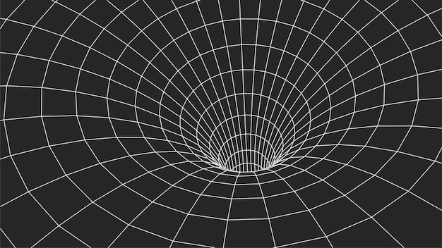 Gitterstruktur. Drahtmodell-Oberflächentunnel. 3D-Raster auf dunklem Hintergrund. Vektor-Wurmloch