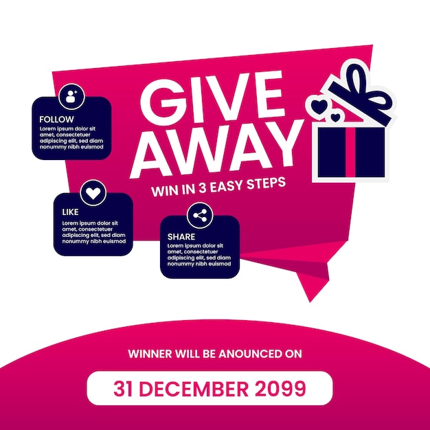 Giveaway Social Media und Banner-Vorlage Bearbeitbarer Text eps10