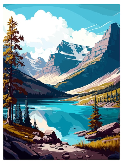 Vektor glacier national park vintage reiseposter souvenir postkarte porträtmalerei wpa-illustration