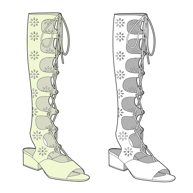 Vektor gladiator-sandalen technische flache skizzenvektor-illustrationsvorlage