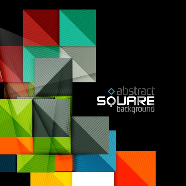 Glänzende Farbquadrate auf schwarzem geometrischem abstraktem Hintergrund