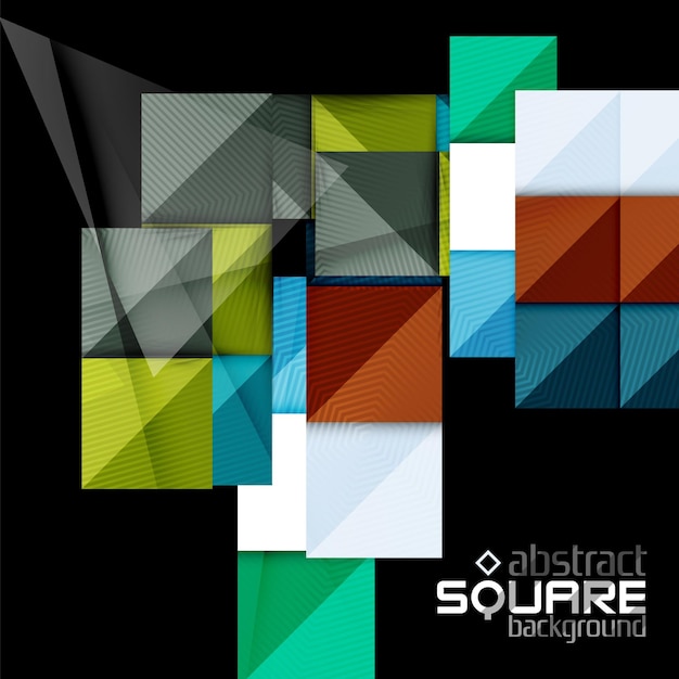 Glänzende Farbquadrate auf schwarzem geometrischem abstraktem Hintergrund