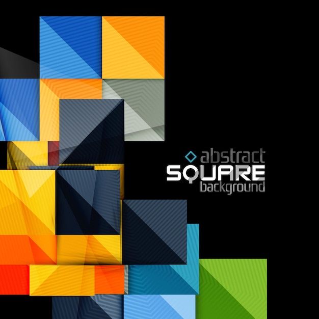 Glänzende Farbquadrate auf schwarzem geometrischem abstraktem Hintergrund