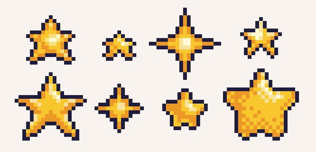 Glänzende goldene sterne pixel-art-icon-set logo-sammlung für bewertungs- oder ranking-symbole