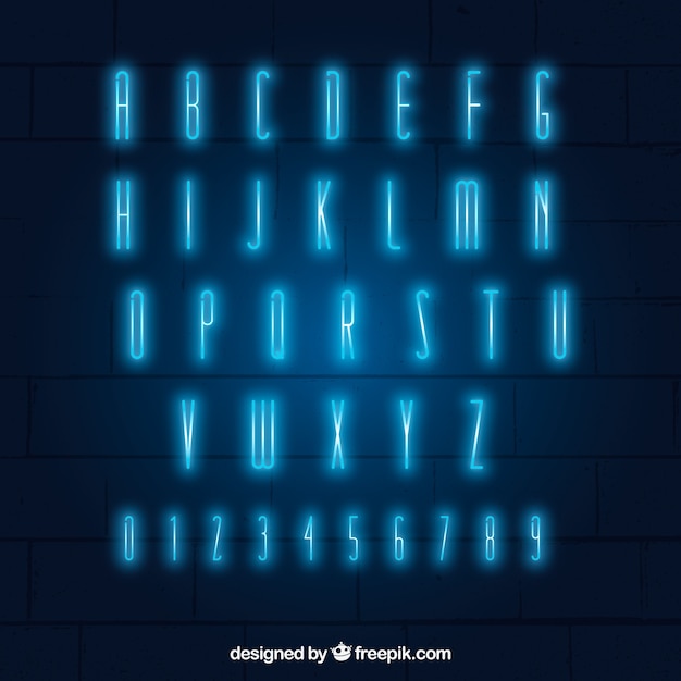 Glänzende typographie des blauen neonröhren