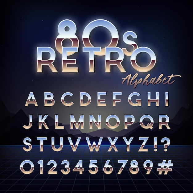 Vektor glänzendes 80er retro alphabet
