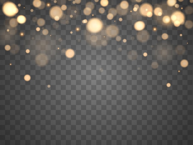 Vektor glänzendes bokeh isoliert auf transparentem hintergrund goldene bokeh-lichter mit leuchtenden partikeln isoliert...